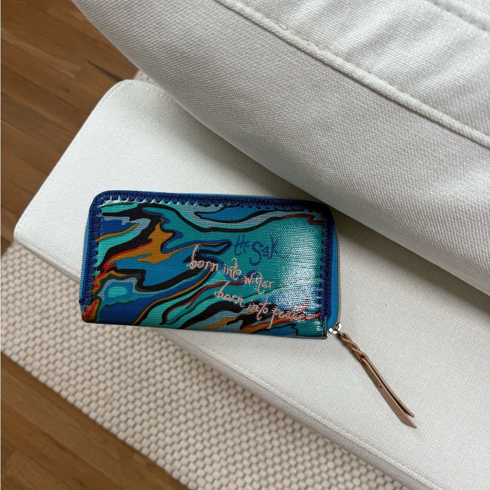 The Sak Blue and Orange Abstract Zip Wallet Multi Credit Card